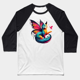 Magical Colorful Fairy Cat With Butterfly Baseball T-Shirt